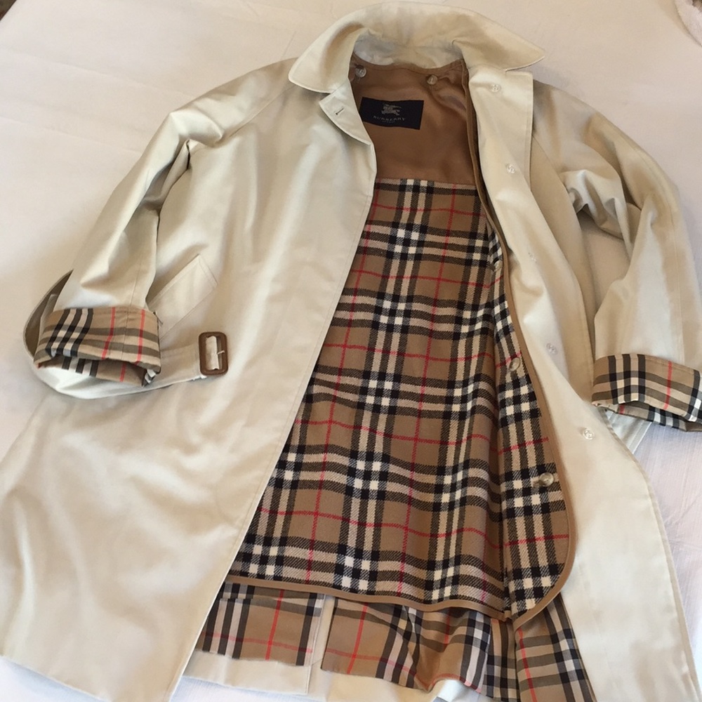 Burberry trench coat with removable wool lining.